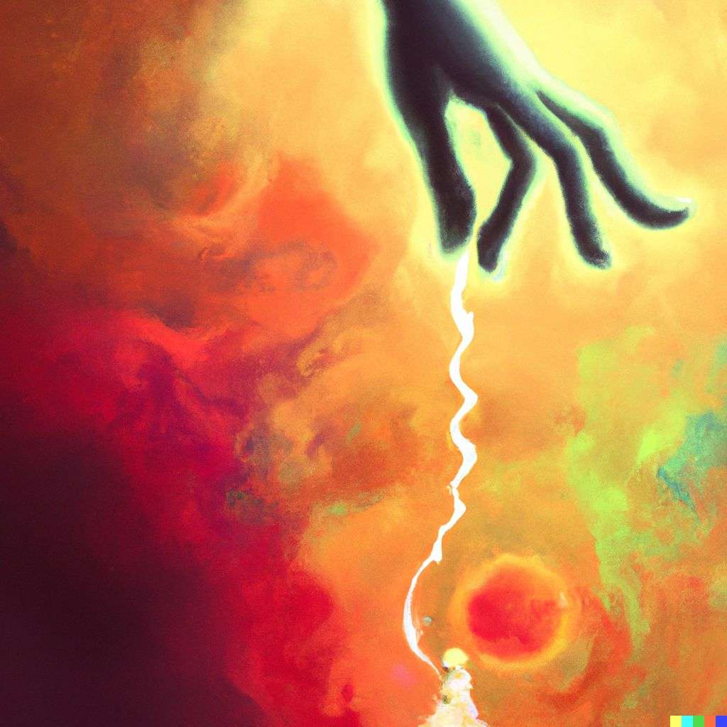 the discovery of gravity, digital painting, iridescent